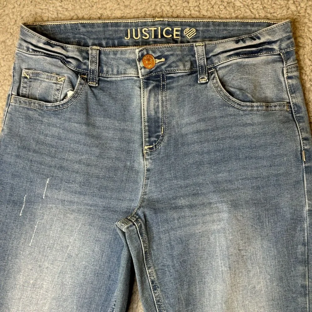 Justice‎ Girlfriend Raw Hem Distressed Blue Jegging Stretch Jeans Girls 14 Plus